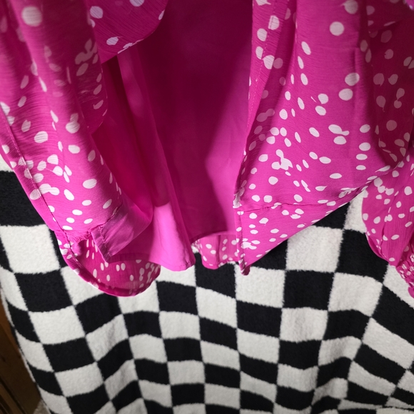 Vibrant Pink Blouse with White Polka Dots - Picture 2 of 5